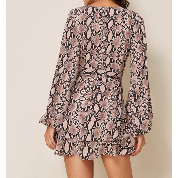 Snakeskin Print Long Sleeve Self Tie Swing Dress - Picture 2 of 6